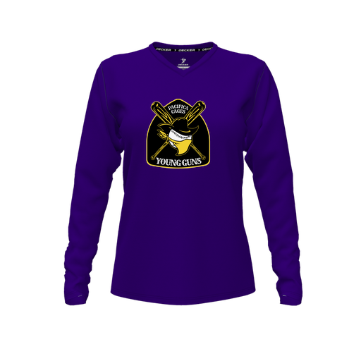 [FTLVCFPP-FYXS-LOGO1] Decker Comfort T-Shirt (Female Youth XS, Purple, V Neck, Logo 1, Long Sleeve)