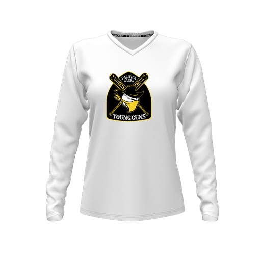 [FTLVPTWH-FYXS-LOGO1] Decker Performance T-Shirt (Female Youth XS, White, V Neck, Logo 1, Long Sleeve)