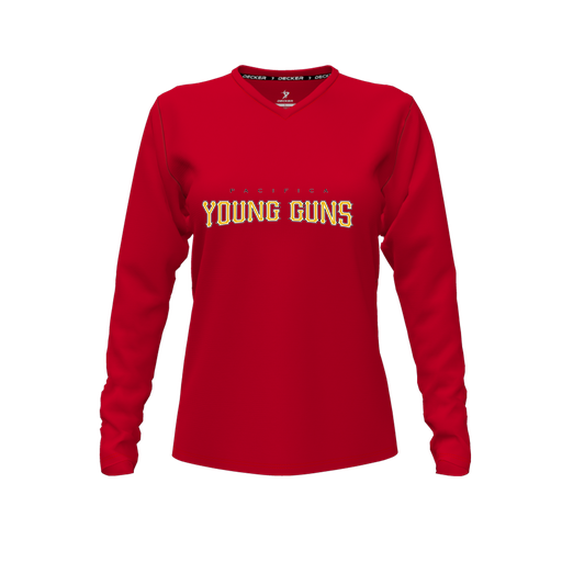 [FTLVPTRD-FYXS-LOGO3] Decker Performance T-Shirt (Female Youth XS, Red, V Neck, Logo 3, Long Sleeve)