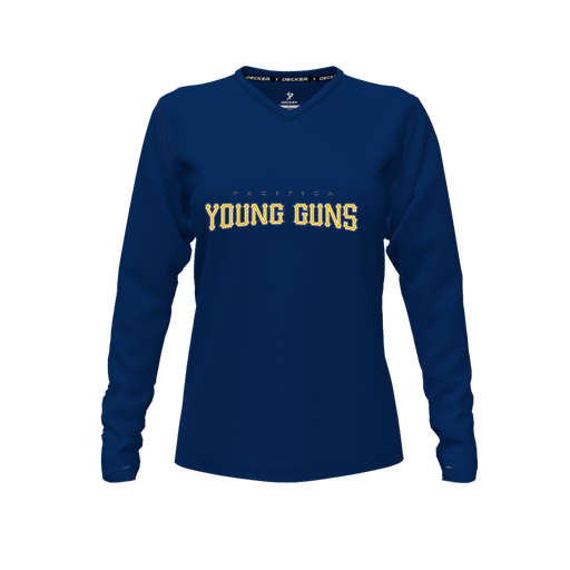 [CUS-DFW-TEES-CMF-VNK-LSL-NVY-FYXS-LOGO3] Decker Comfort T-Shirt (Female Youth XS, Navy, V Neck, Logo 3, Long Sleeve)