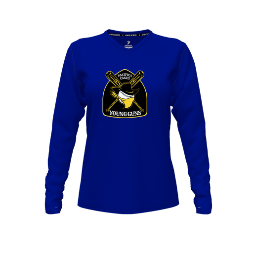 [FTLVCFRY-FYXS-LOGO1] Decker Comfort T-Shirt (Female Youth XS, Royal, V Neck, Logo 1, Long Sleeve)