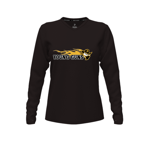 [FTLVPTBK-FYXS-LOGO2] Decker Performance T-Shirt (Female Youth XS, Black, V Neck, Logo 2, Long Sleeve)