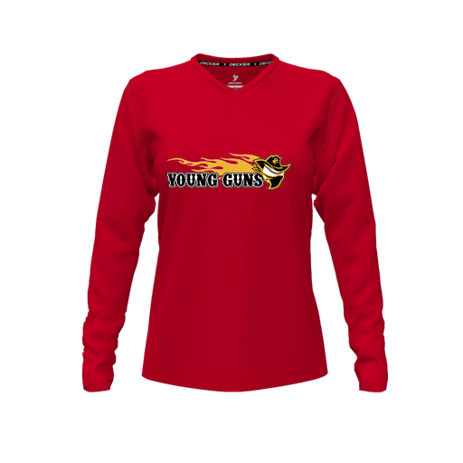 [FTLVPTRD-FYXS-LOGO2] Decker Performance T-Shirt (Female Youth XS, Red, V Neck, Logo 2, Long Sleeve)