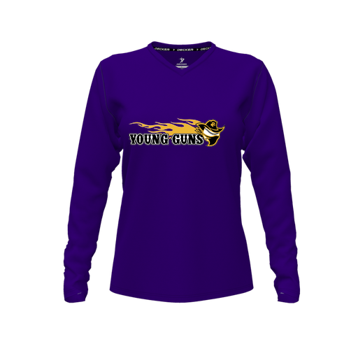 [FTLVPTPP-FYXS-LOGO2] Decker Performance T-Shirt (Female Youth XS, Purple, V Neck, Logo 2, Long Sleeve)